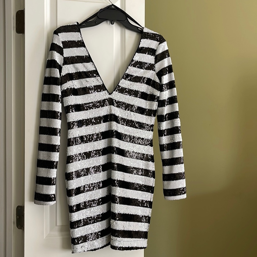 Black and white sequin mini dress